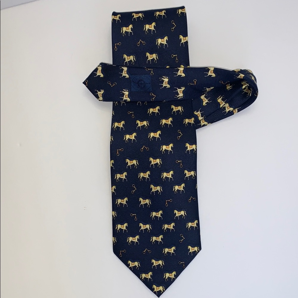 Blue and Gold Horse Pattern Silk Tie